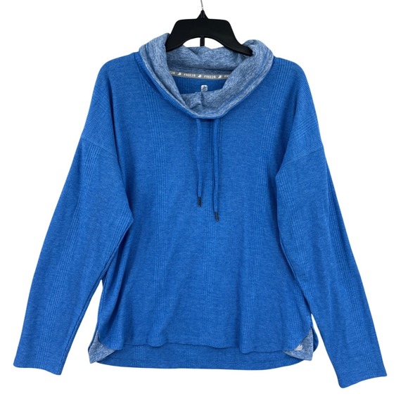Free2B Tops - Free2B Waffle Knit Cowl Neck Drawstring Pullover Size XXL Blue Athleisure Cozy
